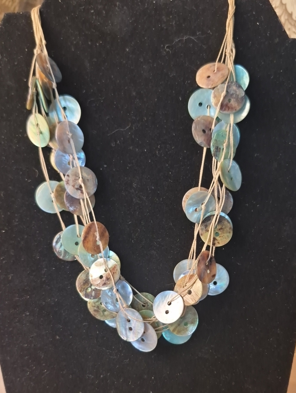Beautiful Multi-Strand Blue Shell Disc Necklace